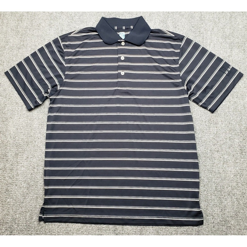 PGA Tour Golf Polo Shirt Mens S Blue White Striped Short Sleeve